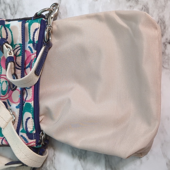 Coach SIS Ikat Swingpack Crossbody F49495 SV/Multi Color Pink Green Blue - Picture 6 of 7